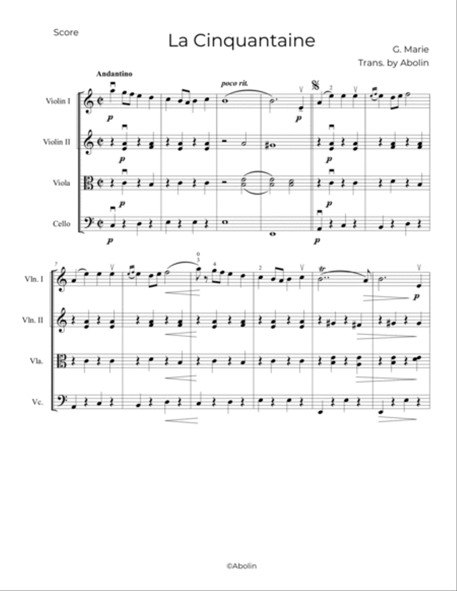 Marie: La Cinquantaine - String Quartet String Quartet scores gallery preview page 2