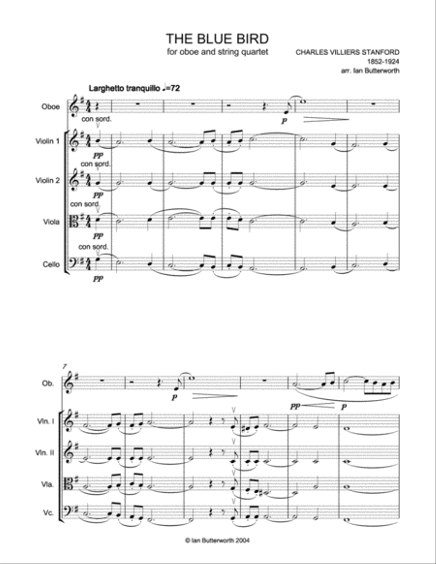 STANFORD The Blue Bird for oboe and string quartet Chamber Orchestra scores gallery preview page 2