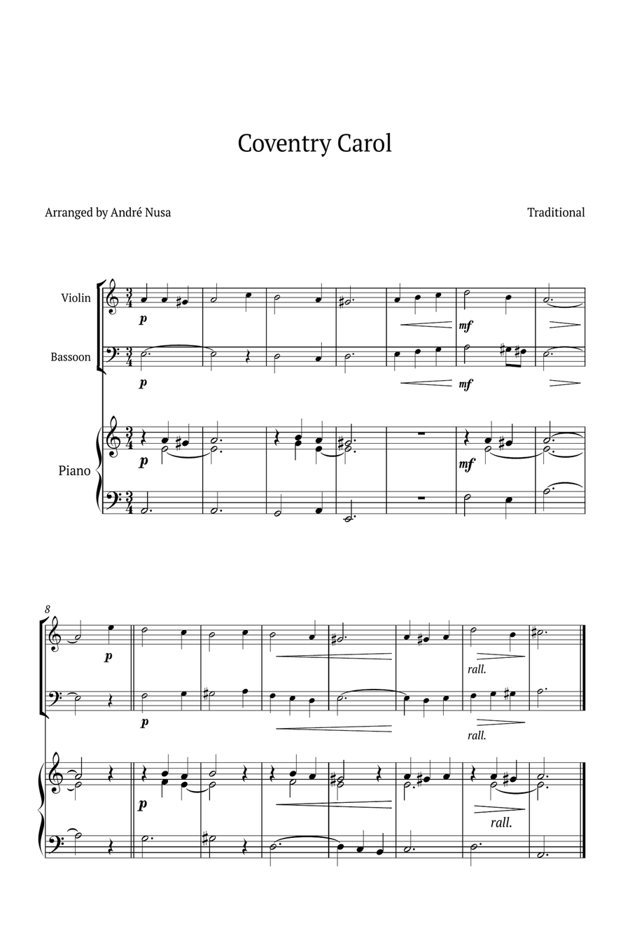 Conventry Carol Bassoon scores gallery preview page 1