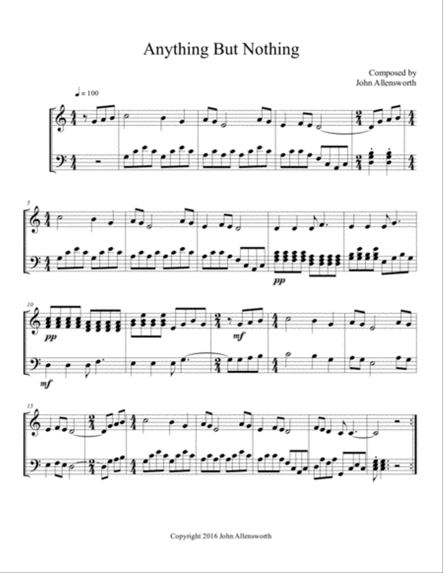 Anything But Nothing Piano Solo scores gallery preview page 1