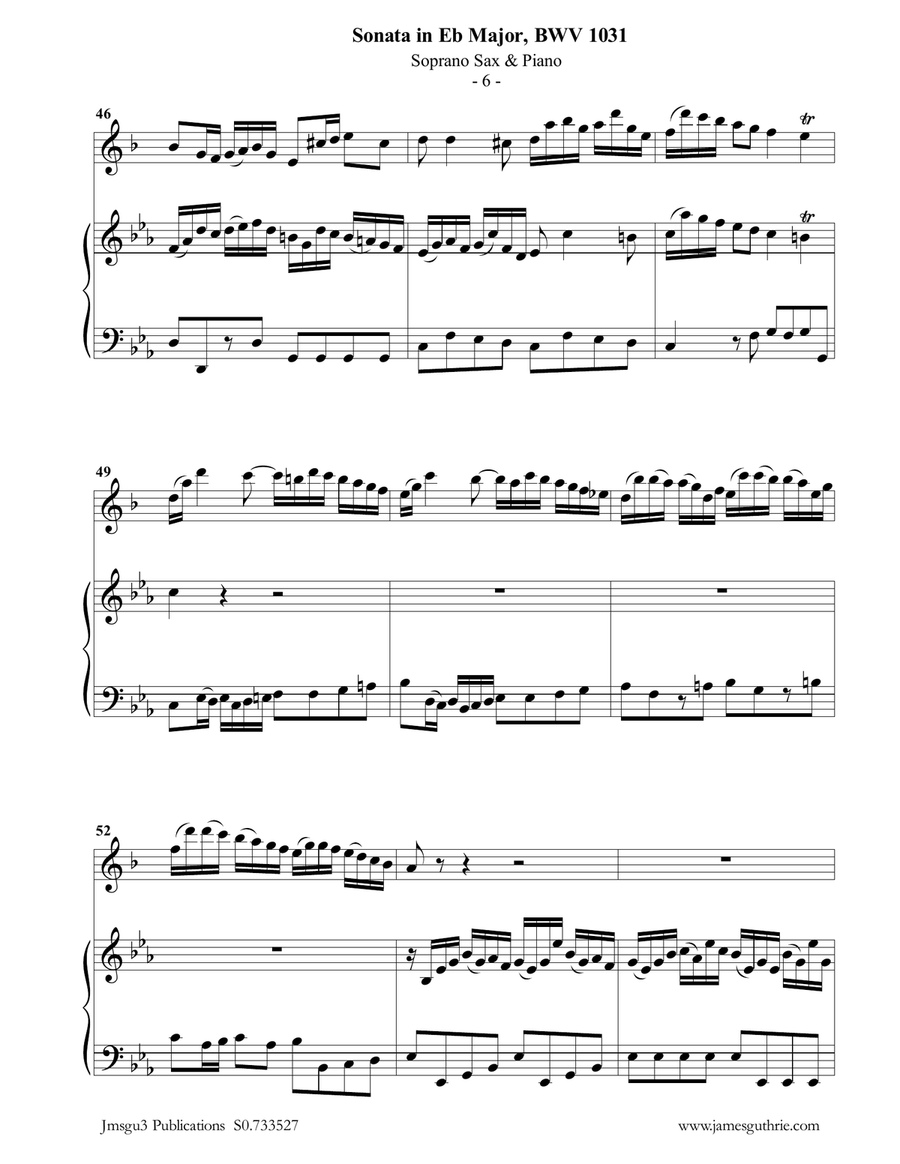 BACH: Sonata in Eb BWV 1031 for Soprano Sax & Piano Soprano Saxophone scores gallery preview page 6