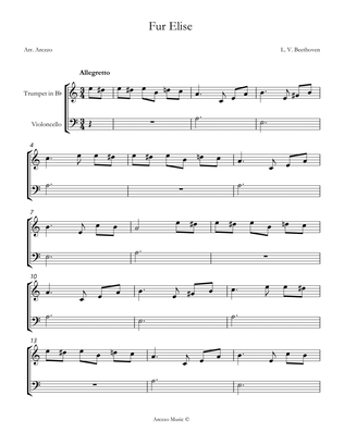 beethoven fur elise trumpet and cello sheet music