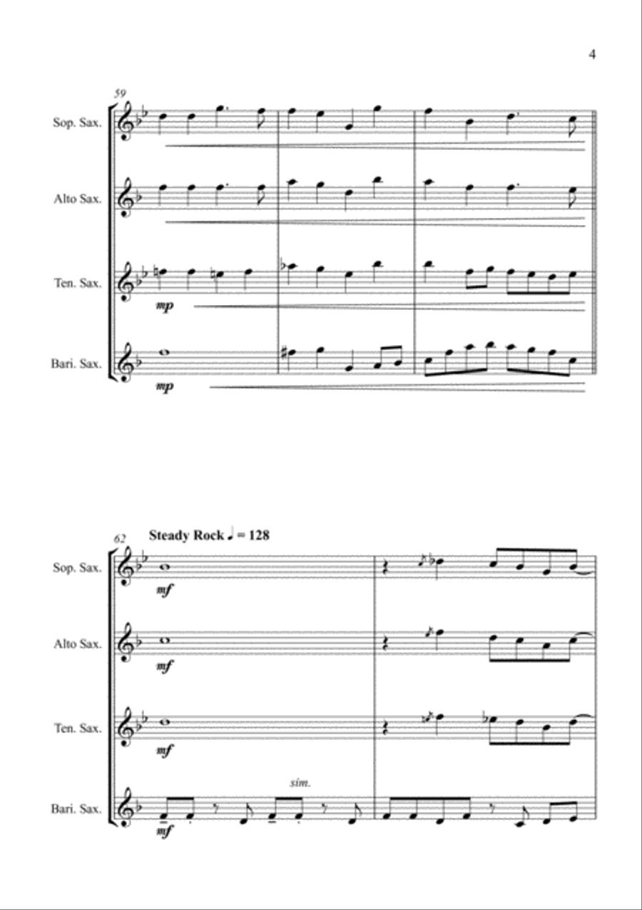 O Little Town of Bethlehem - Rock Carol for Saxophone Quartet Saxophone Quartet scores gallery preview page 5