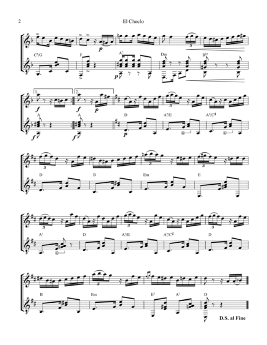 El choclo (tango) for violin or flute and guitar (D Minor) Flute scores gallery preview page 2