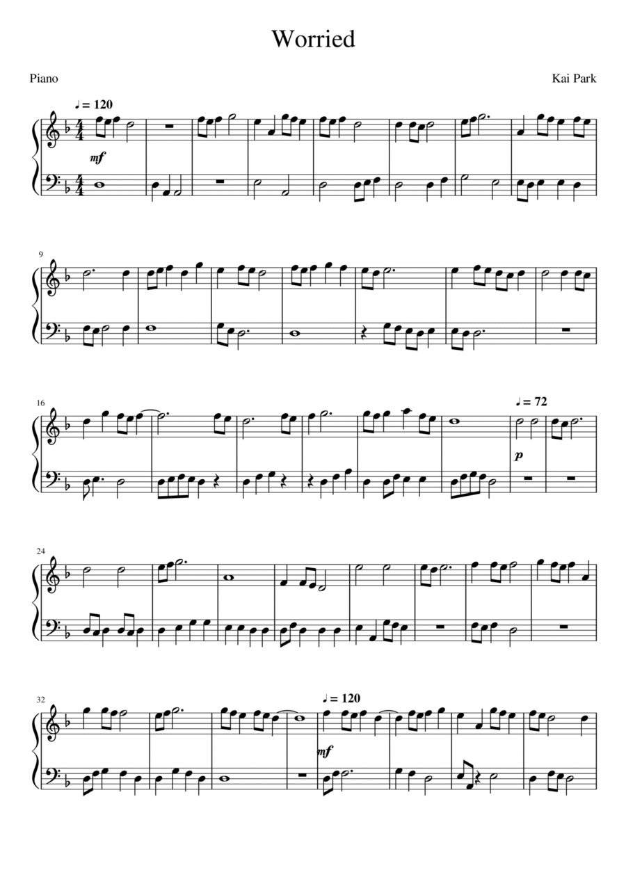 Worried Worried Piano Solo scores gallery preview page 1