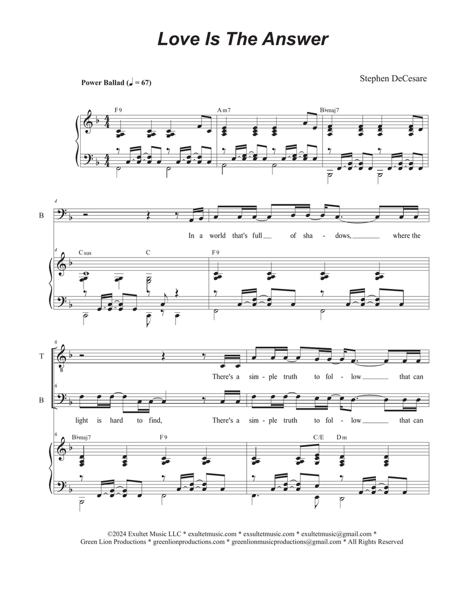Love Is The Answer (Duet for Tenor and Bass solo)