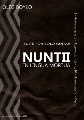 Book cover for Suite for solo guitar "Nuntii in lingua mortua"