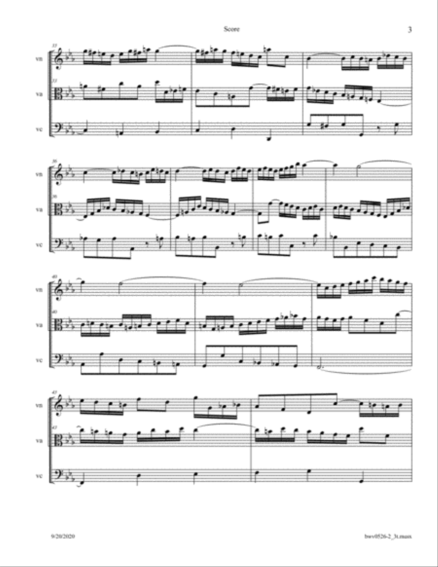 Bach: Organ Triosonata BWV 526 arr. for String Trio Small Ensemble scores gallery preview page 3