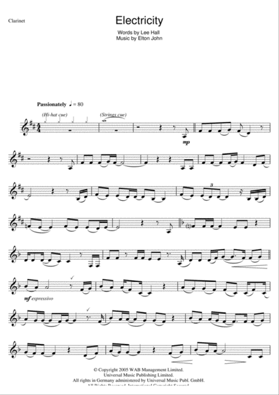 Electricity (from Billy Elliot: The Musical) Clarinet Solo scores gallery preview page 1