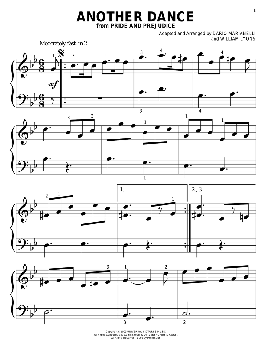 Another Dance (from Pride And Prejudice) Easy Piano scores gallery preview page 1