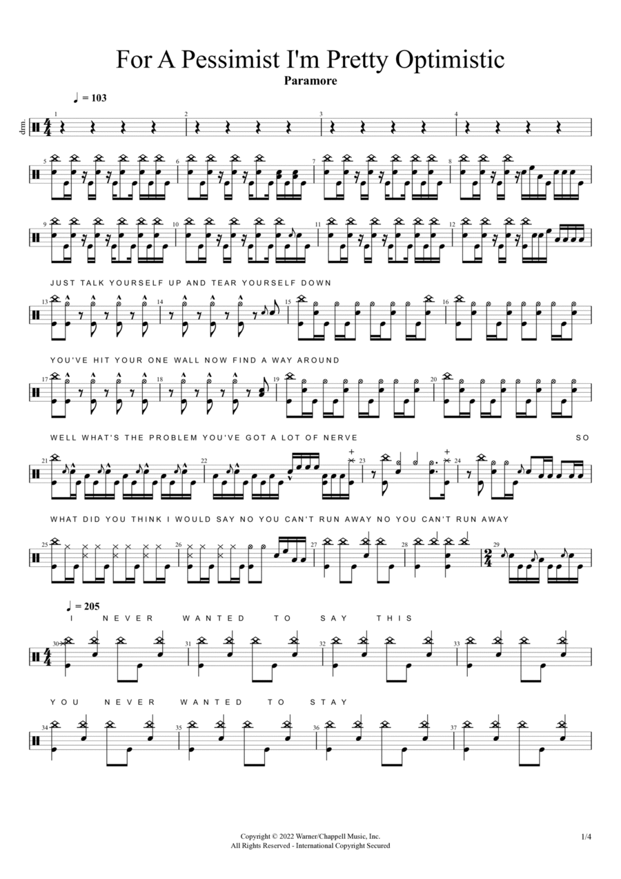 For A Pessimist I'm Pretty Optimistic Drum Set scores gallery preview page 1