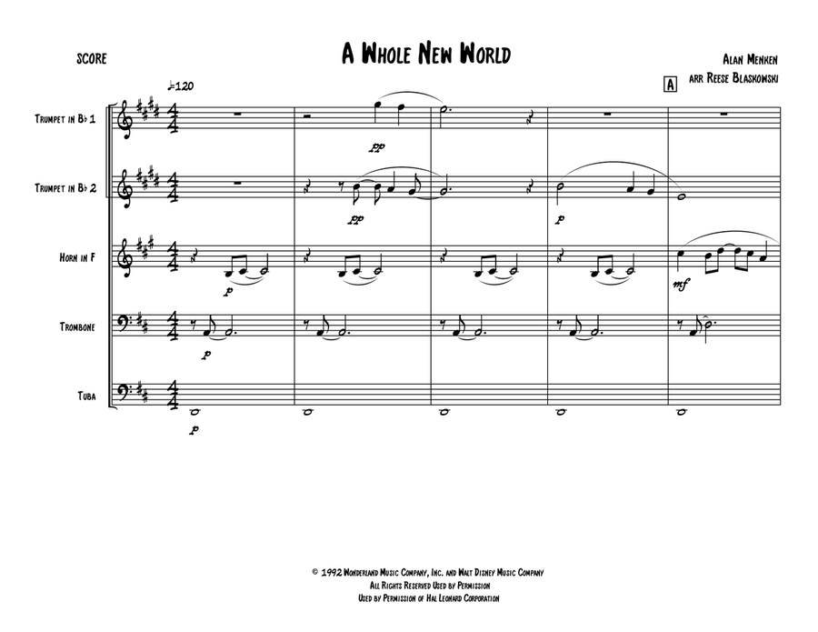 A Whole New World (from 'Aladdin') Brass Ensemble scores gallery preview page 1