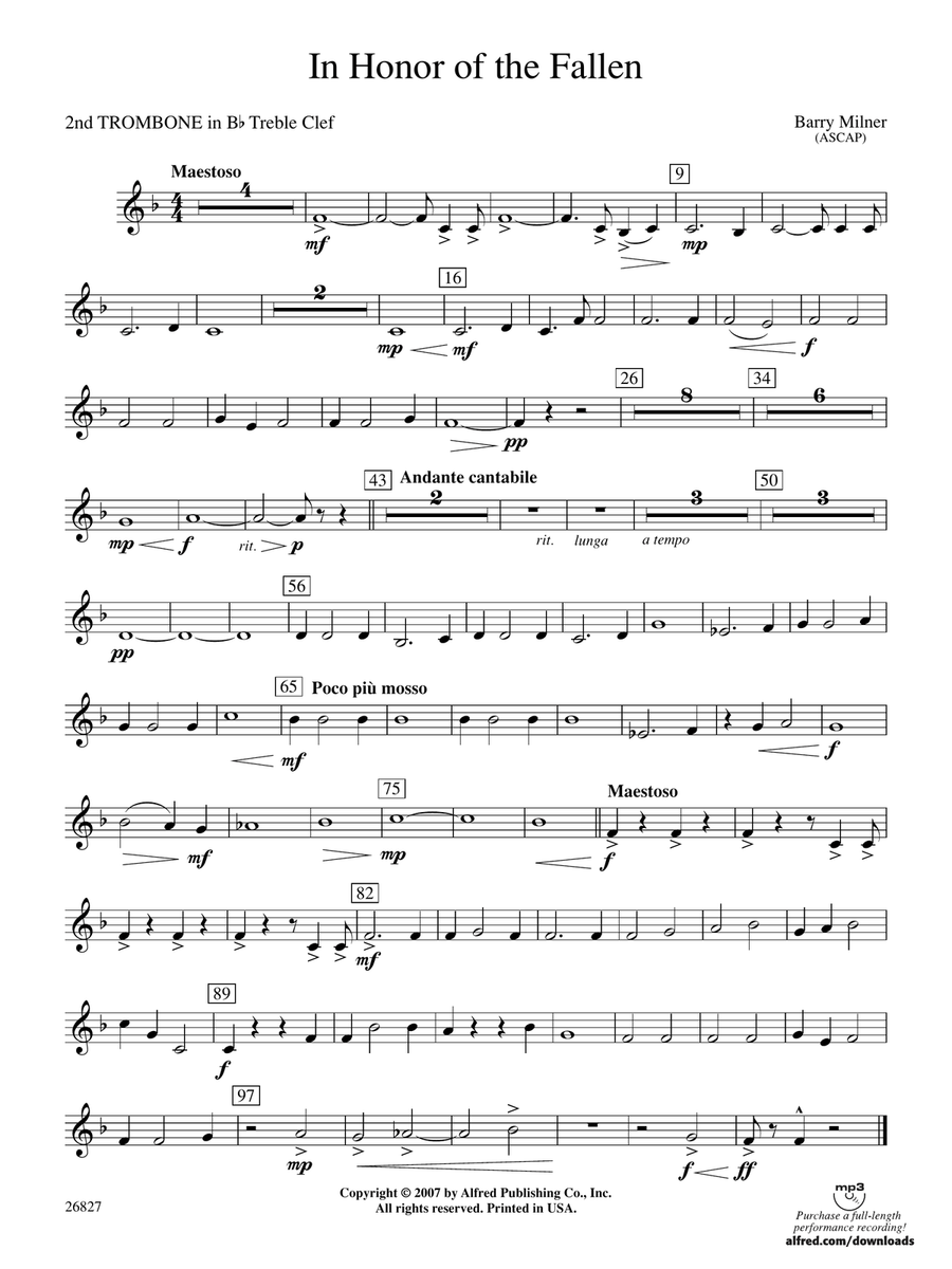 In Honor of the Fallen: (World Part) 2nd B-flat Trombone T.C.
