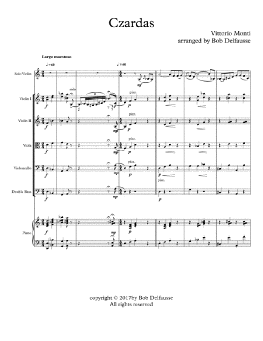 Monti's Czardas, for violin soloist and string orchestra Piano Quintet scores gallery preview page 2