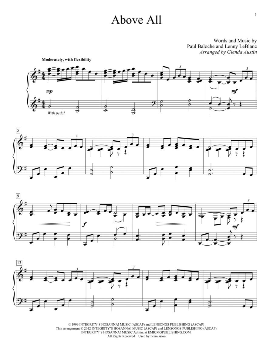 Above All (arr. Glenda Austin) Piano Method scores gallery preview page 1