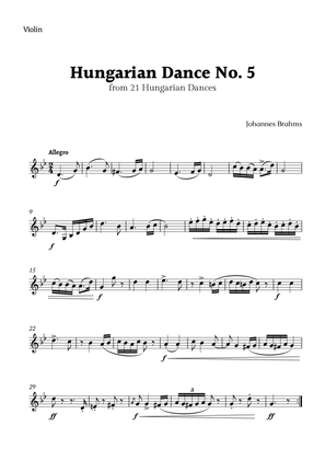 Hungarian Dance No. 5 by Brahms for Violin Solo