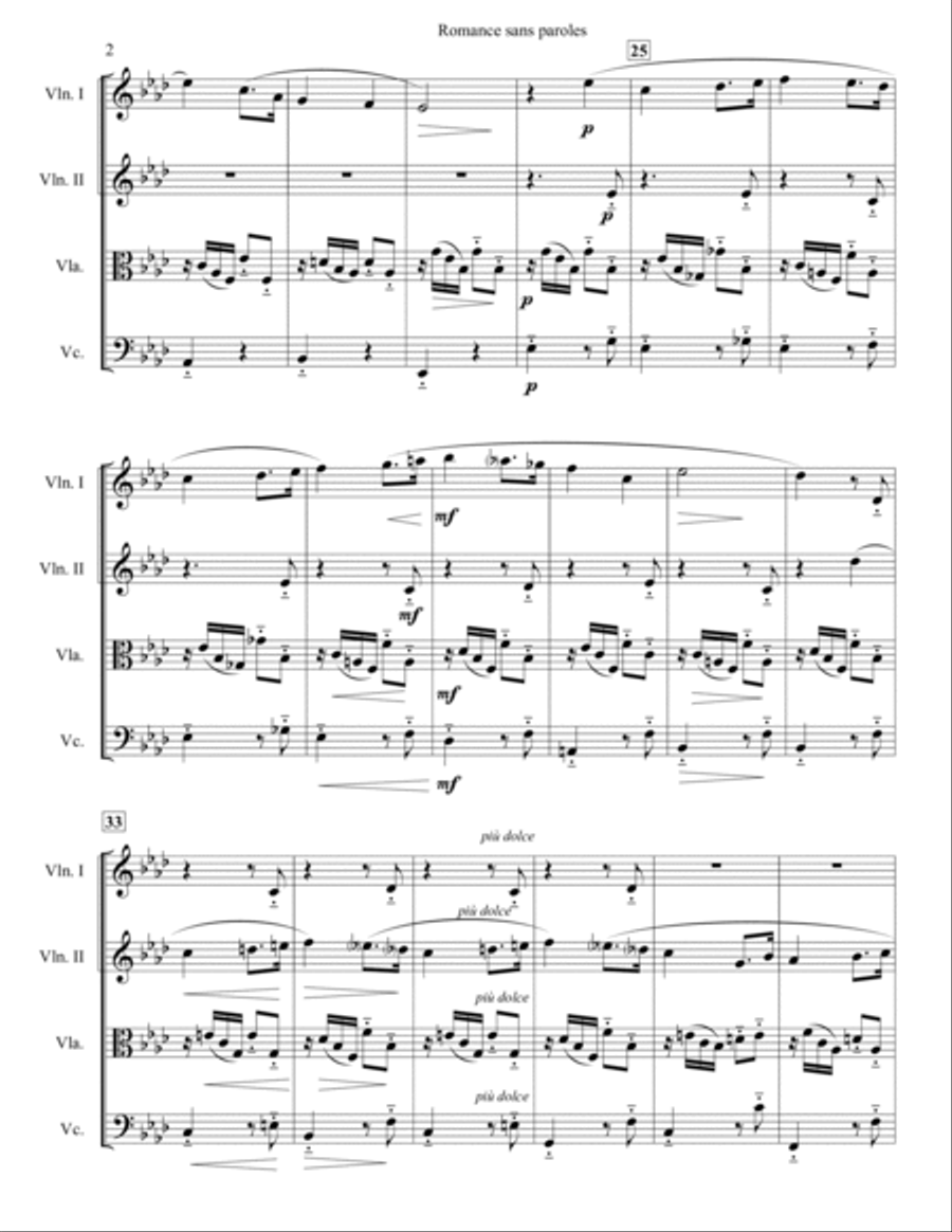 Romance sans paroles String Quartet scores gallery preview page 3