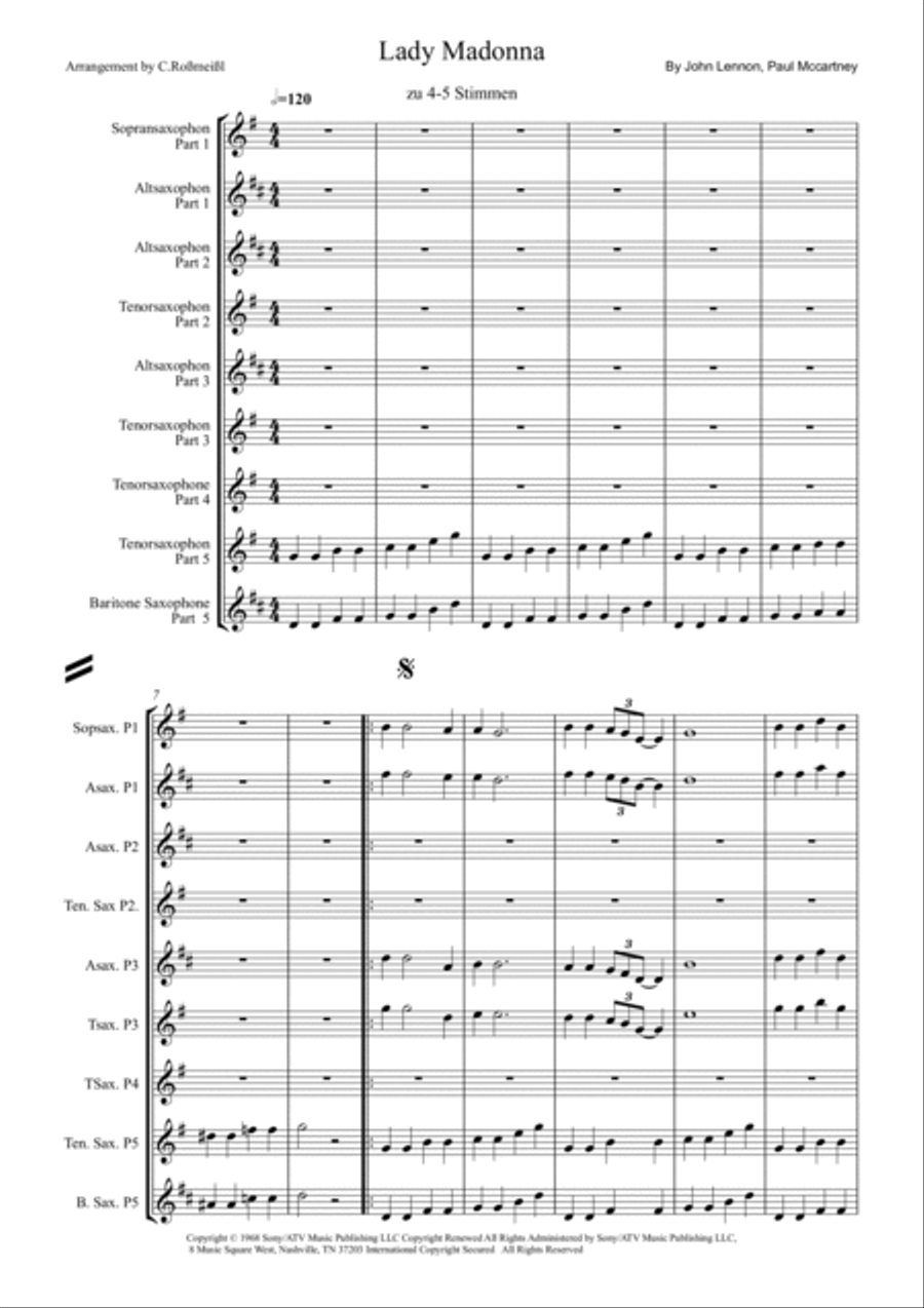 Lady Madonna Lady Madonna Woodwind Quintet scores gallery preview page 2