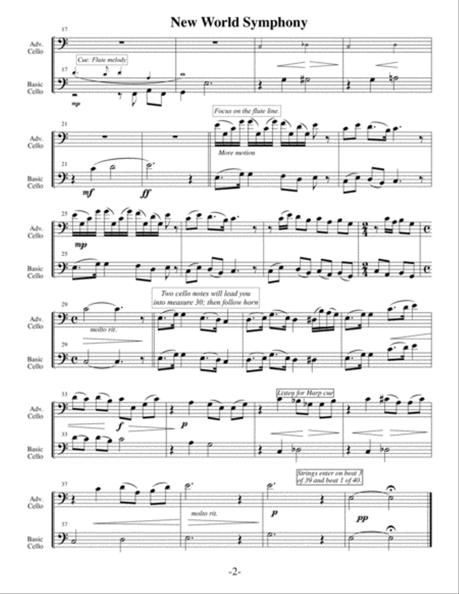 New World Symphony - Dvorak (Arrangements Level 2-4 for CELLO + Written acc) Cello Solo scores gallery preview page 3