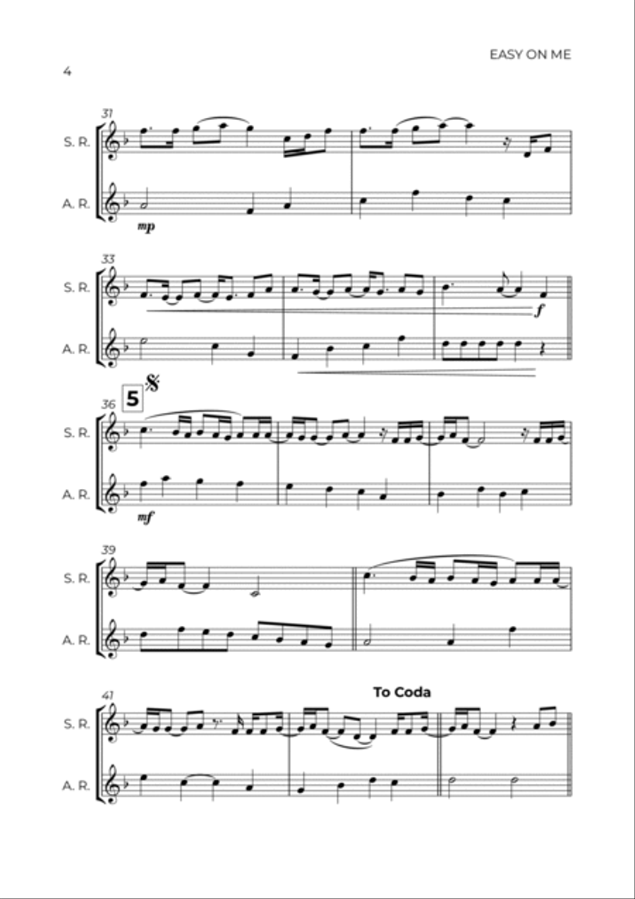 Easy On Me Easy On Me Woodwind Duet scores gallery preview page 4