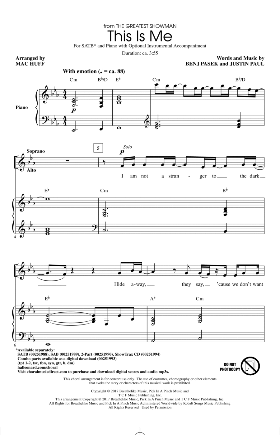This Is Me (from The Greatest Showman) (arr. Mac Huff) 4-Part scores gallery preview page 1