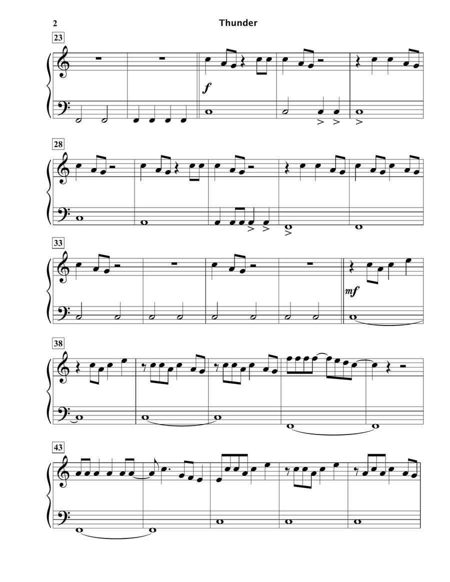 Thunder Easy Piano scores gallery preview page 2
