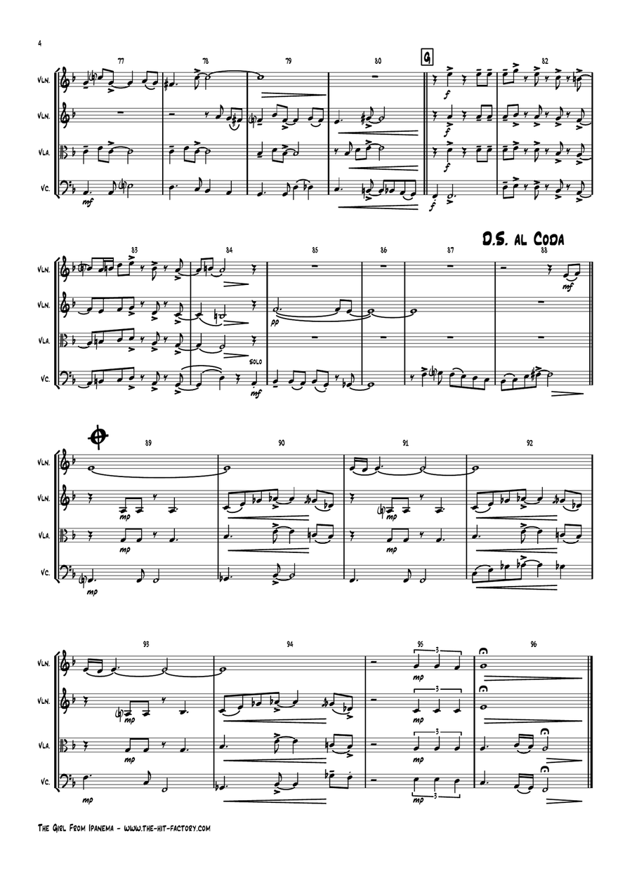 The Girl From Ipanema (Garota De Ipanema) String Quartet scores gallery preview page 4
