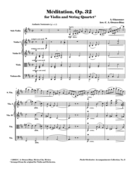 Glazunov - Meditation for Violin and String Quartet, Op. 32 (SCORE AND PARTS) image number null