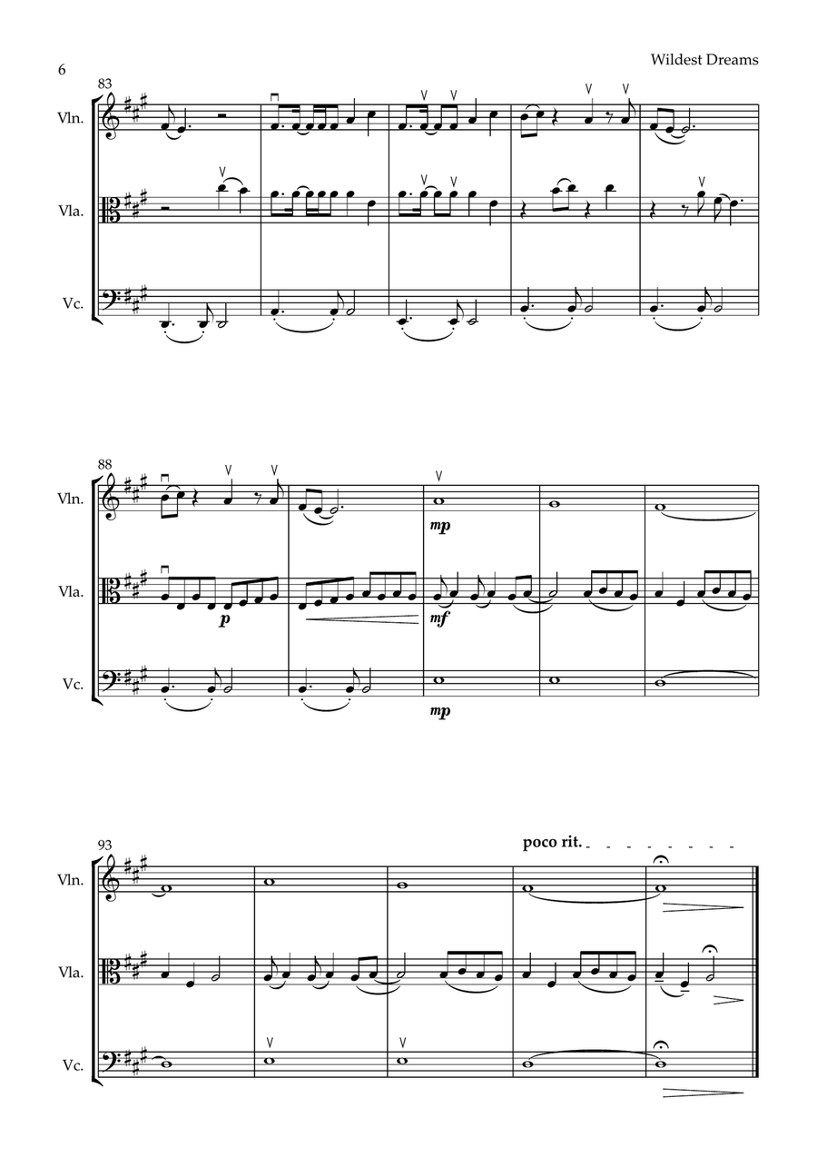 Wildest Dreams String Trio scores gallery preview page 6