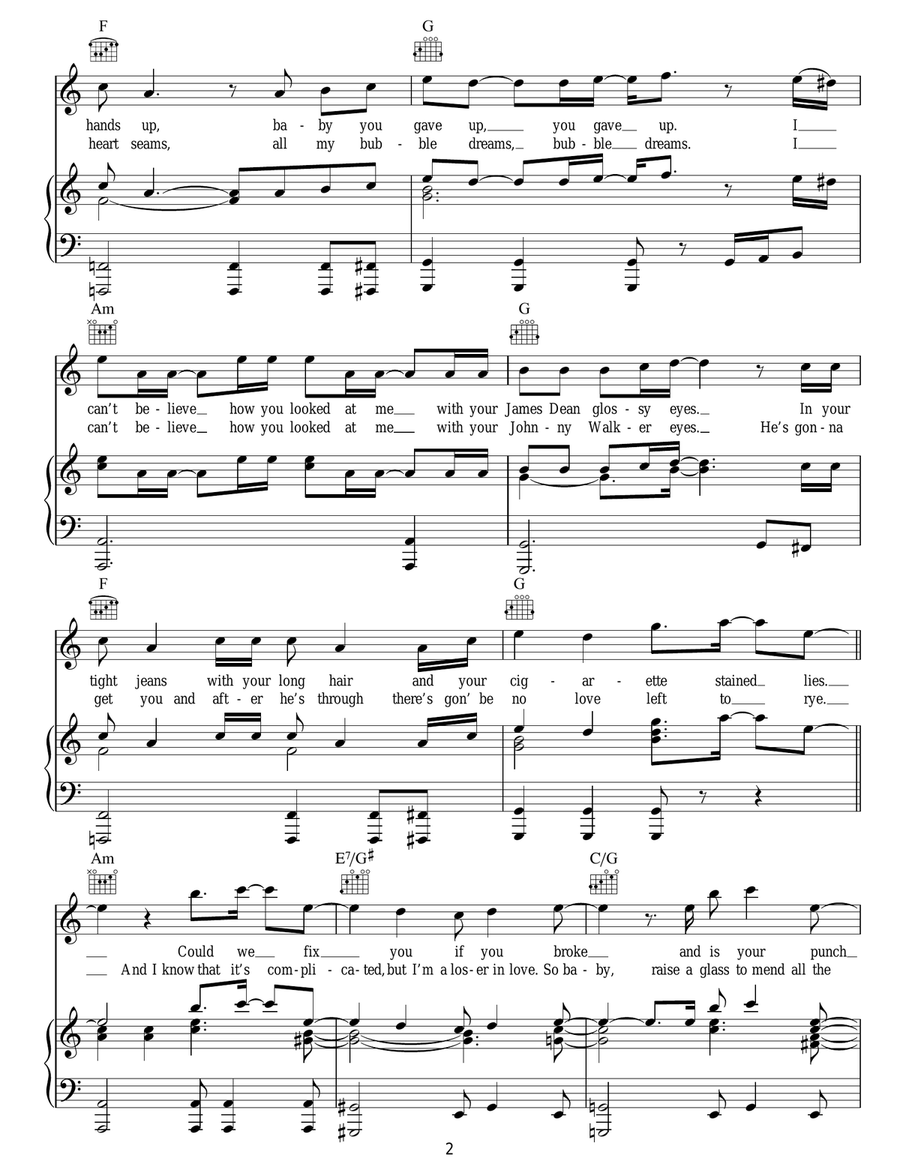 Speechless Piano, Vocal, Guitar scores gallery preview page 2