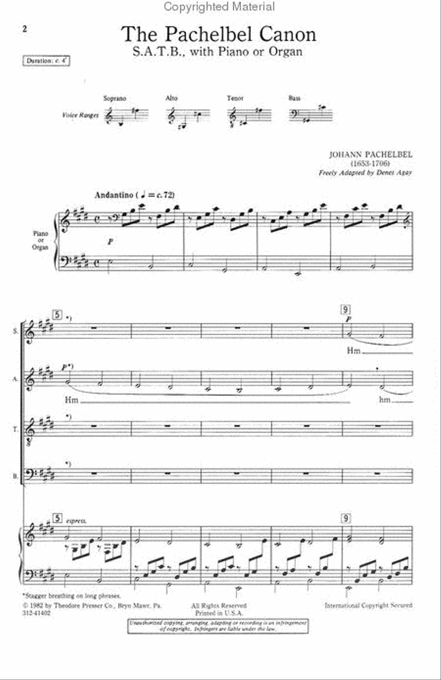 The Pachelbel Canon The Pachelbel Canon 4-Part scores gallery preview page 2