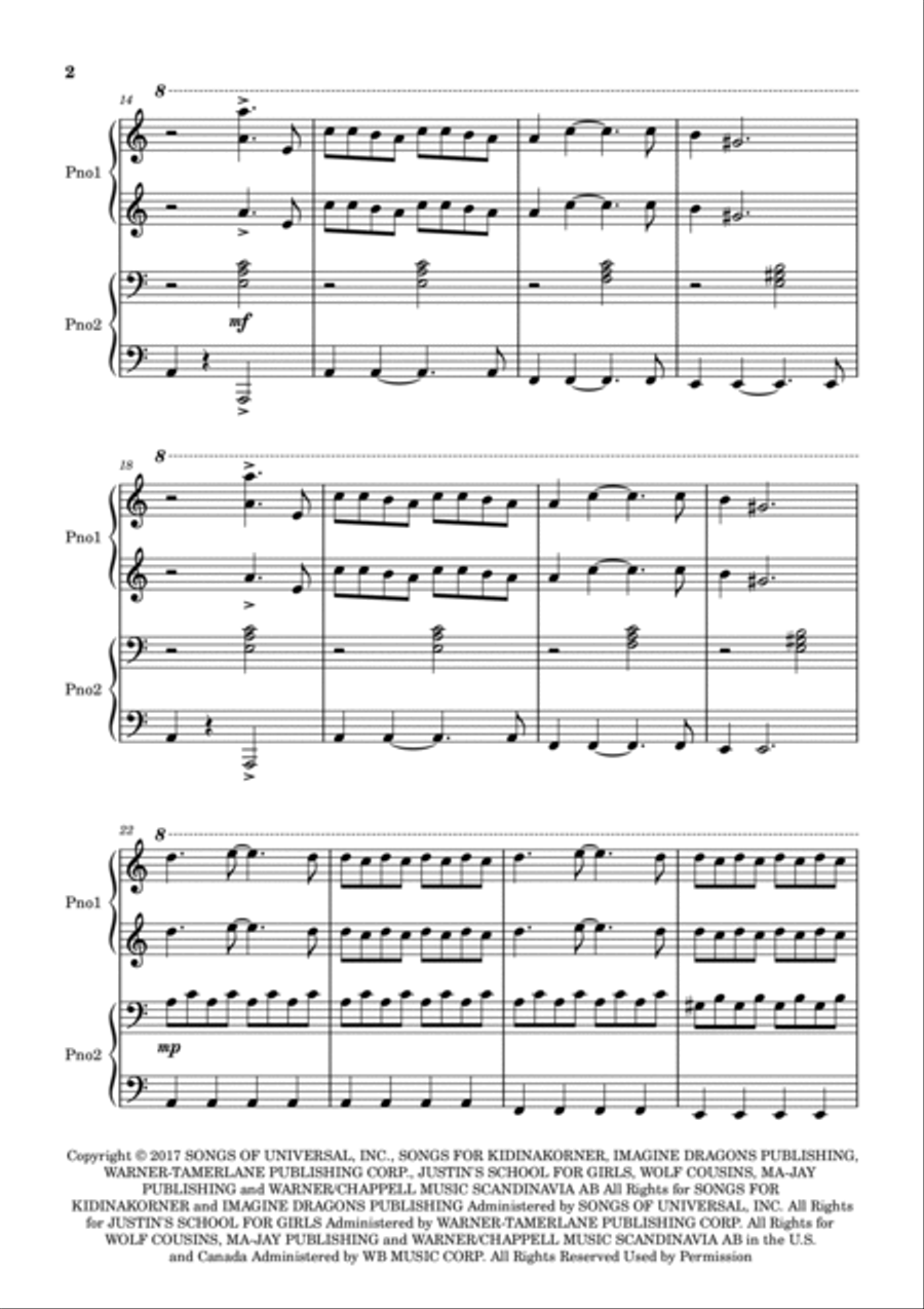 Believer 1 Piano, 4-Hands scores gallery preview page 2