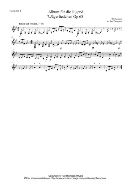 Schumann: Album für die Jugend (Album for the Young) Op 68 No. 7.Jägerliedchen - horn duet