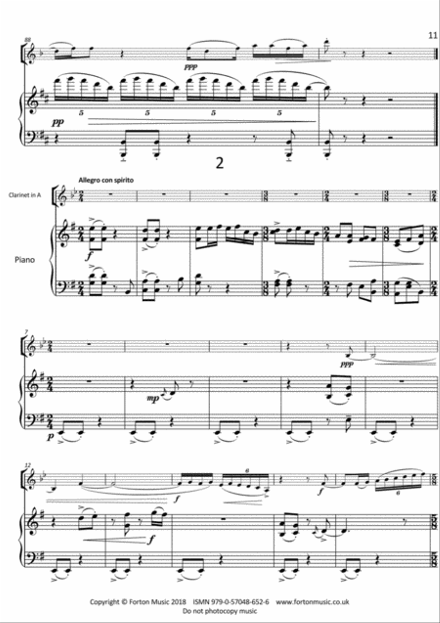 Sonata for Clarinet and Piano Clarinet Solo scores gallery preview page 2