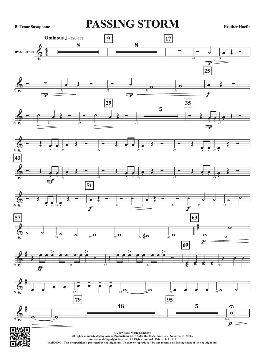 Passing Storm: B-flat Tenor Saxophone Tenor Saxophone scores gallery preview page 1