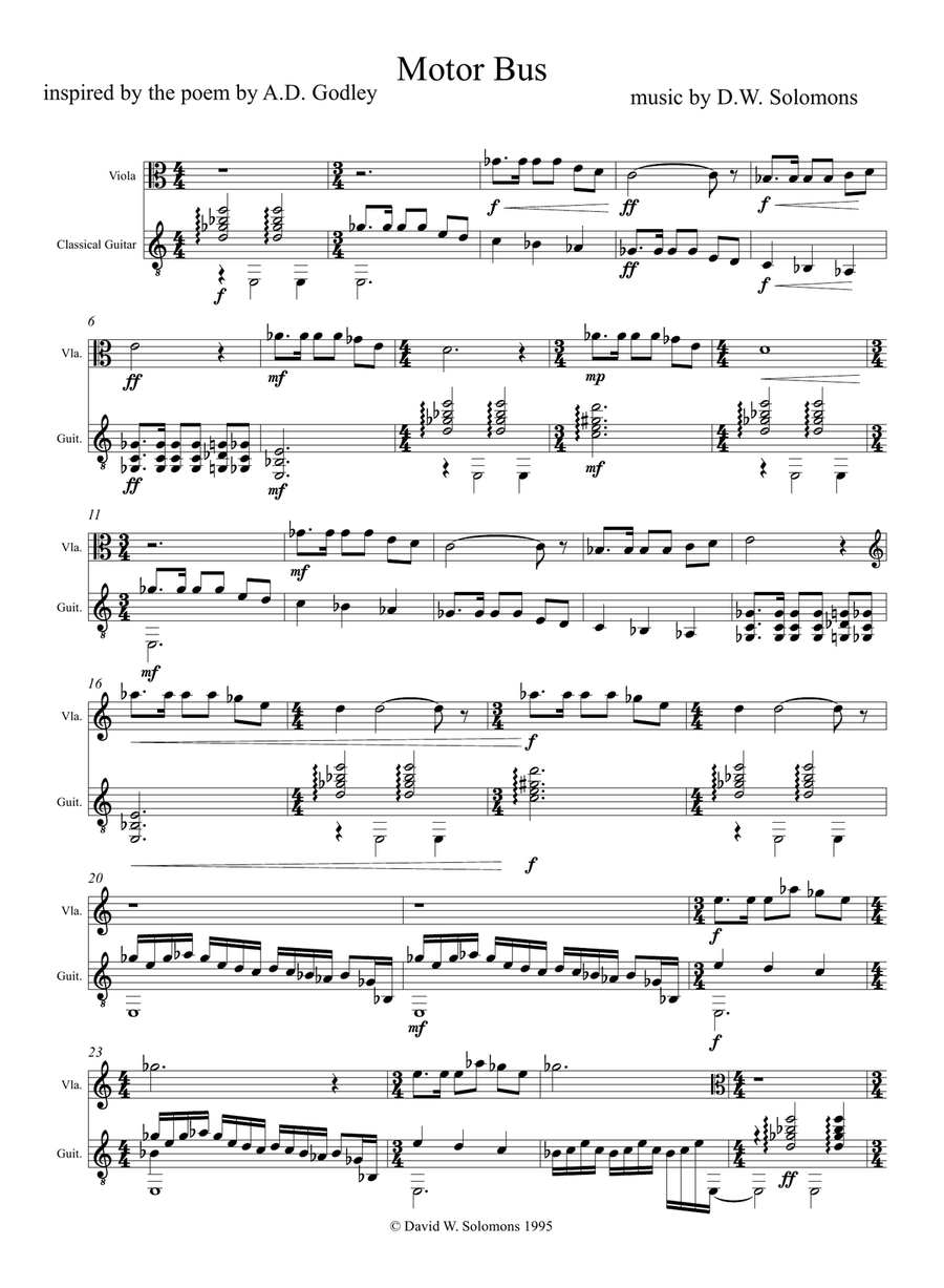 Motor Bus for viola and guitar inspired by the poem by A D Godley String Duet scores gallery preview page 3