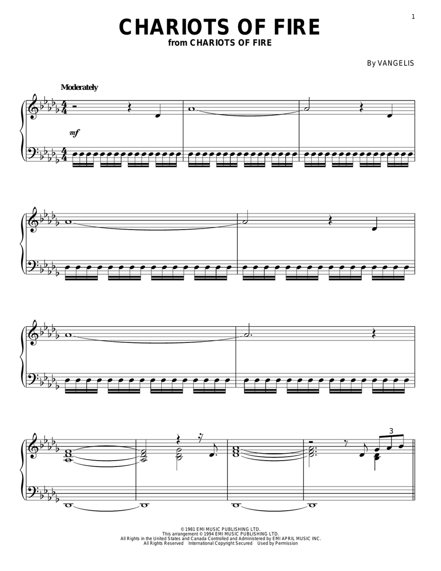 Chariots Of Fire Piano Solo scores gallery preview page 1
