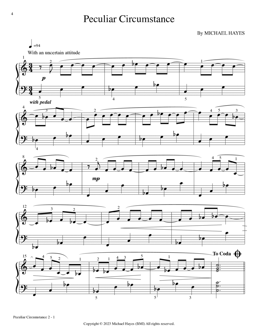 Peculiar Circumstance - From 24 Short Piano Pieces in All Keys Piano Solo scores gallery preview page 1