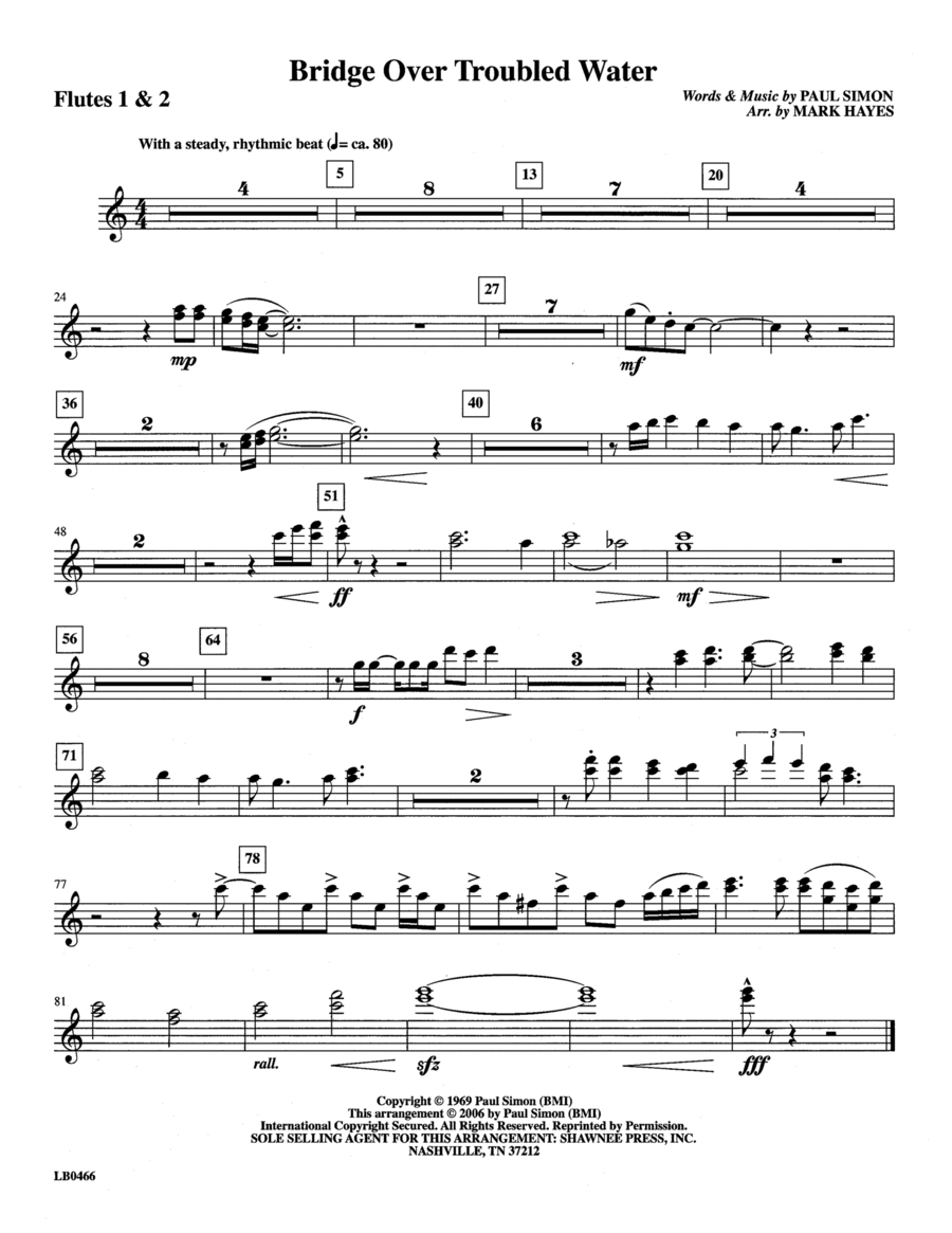 Bridge Over Troubled Water (arr. Mark Hayes) - Flute 1 & 2 Choir scores gallery preview page 1