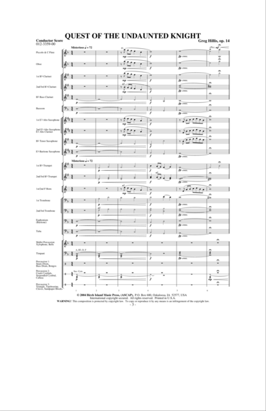 Quest of the Undaunted Knight Concert Band scores gallery preview page 2
