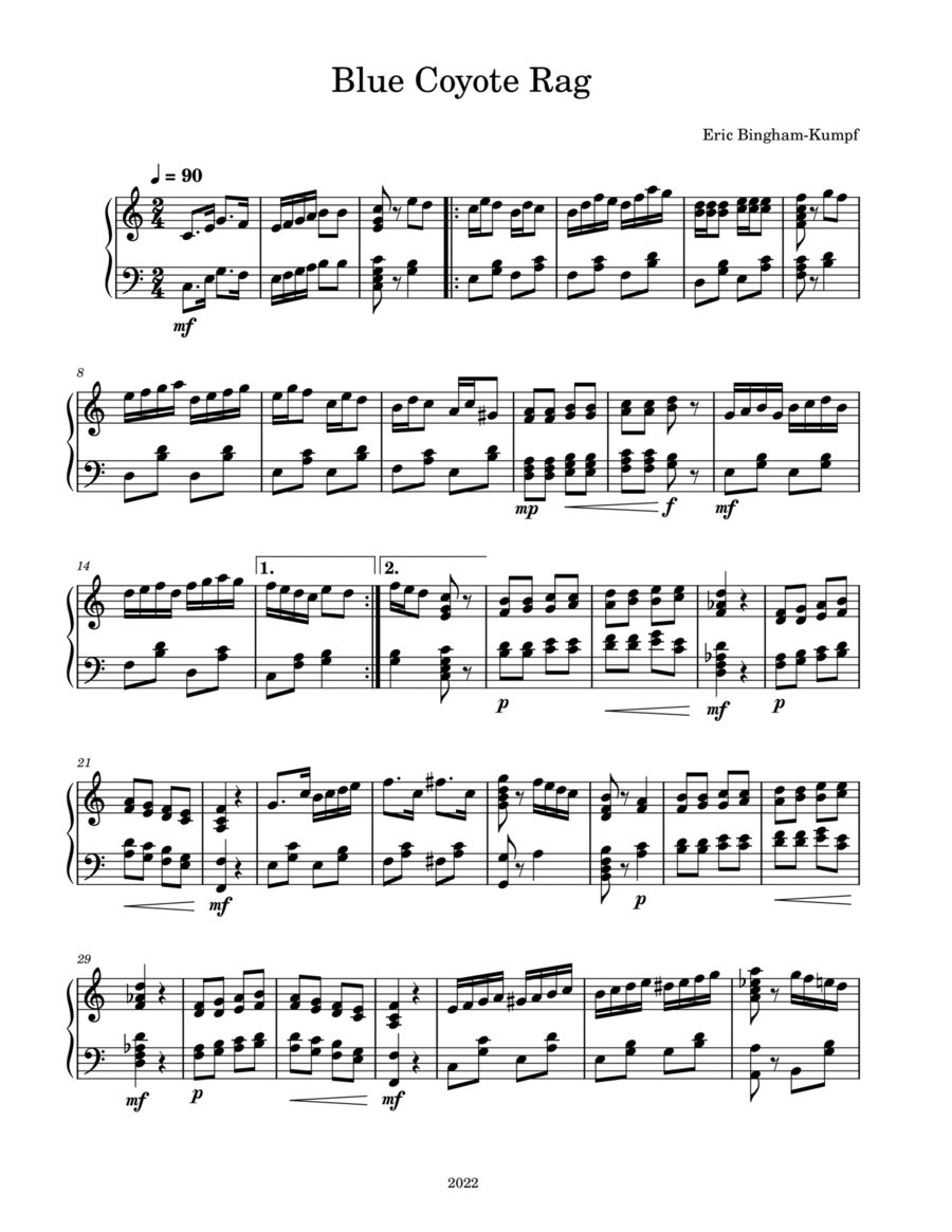 Blue Coyote Rag Blue Coyote Rag Piano Solo scores gallery preview page 1
