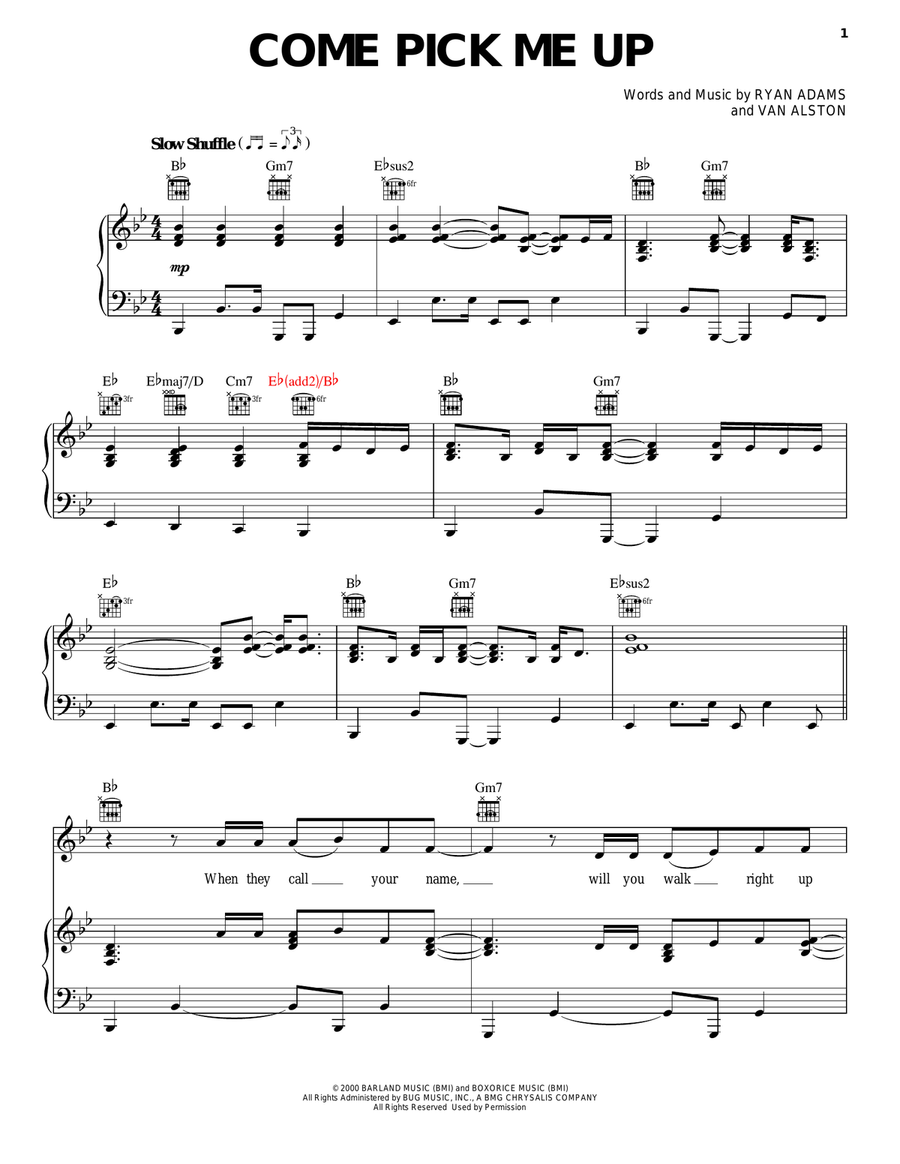 Come Pick Me Up Piano, Vocal, Guitar scores gallery preview page 1