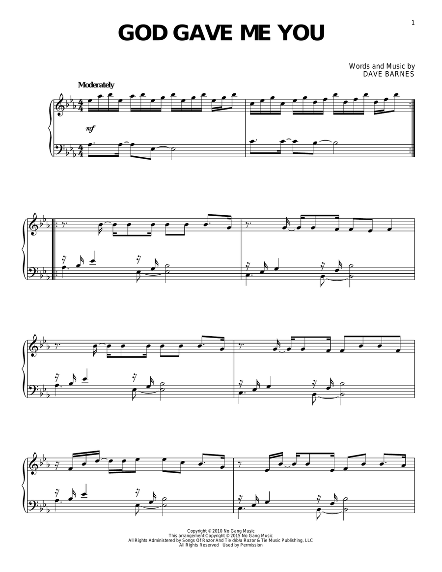 God Gave Me You Piano Solo scores gallery preview page 1