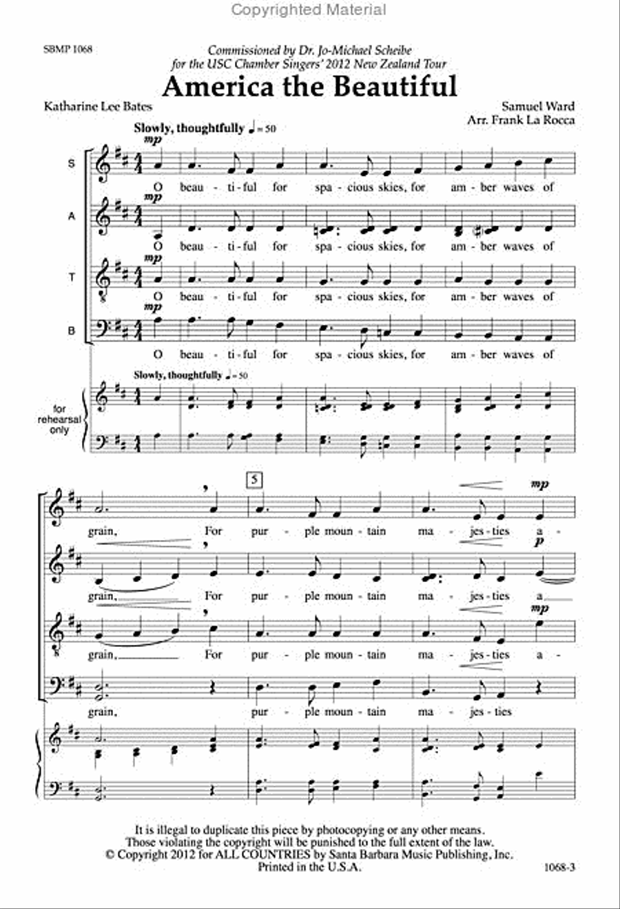 America the Beautiful - SATB Octavo 4-Part scores gallery preview page 2