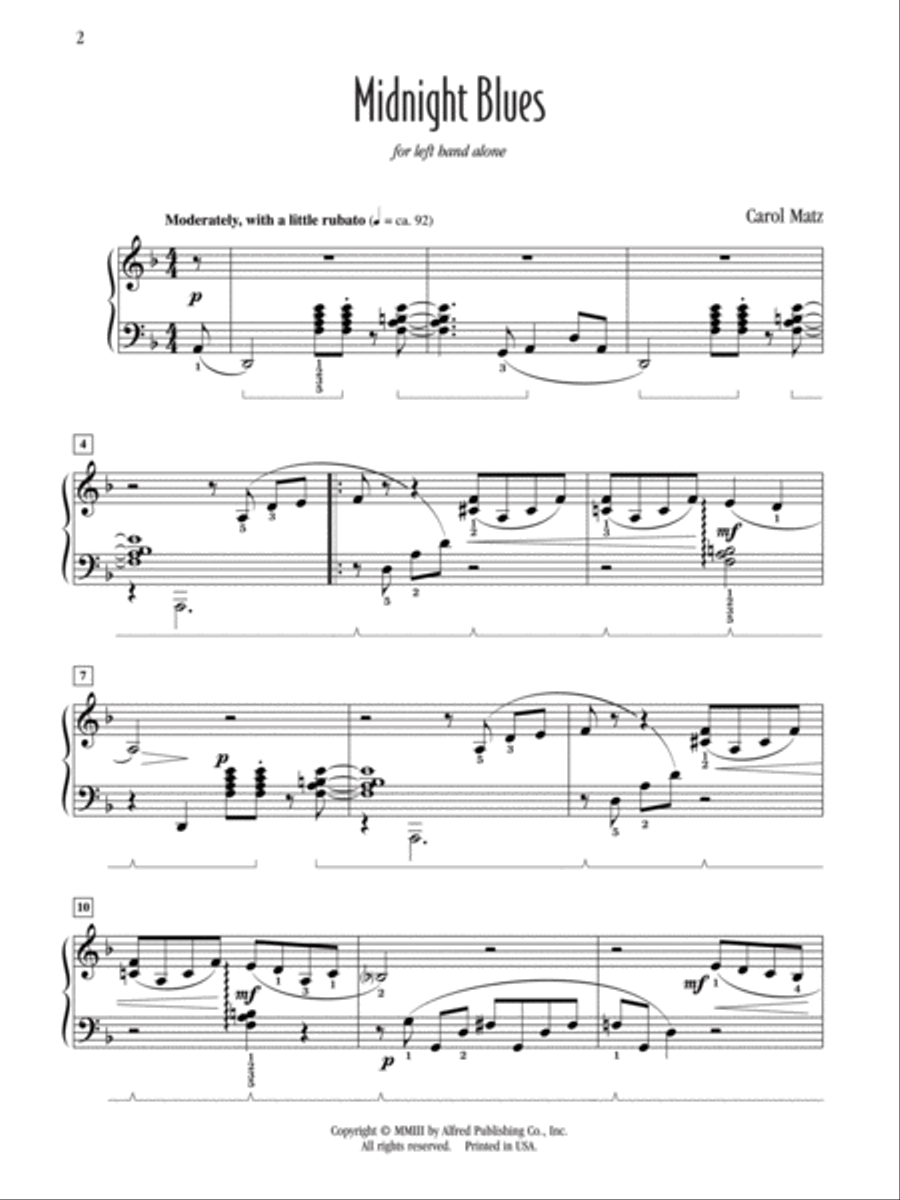 Midnight Blues (for left hand alone) Piano Solo scores gallery preview page 2