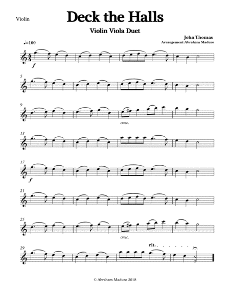 Deck The Halls Violin Viola Duet-Two Tonalities Included image number null