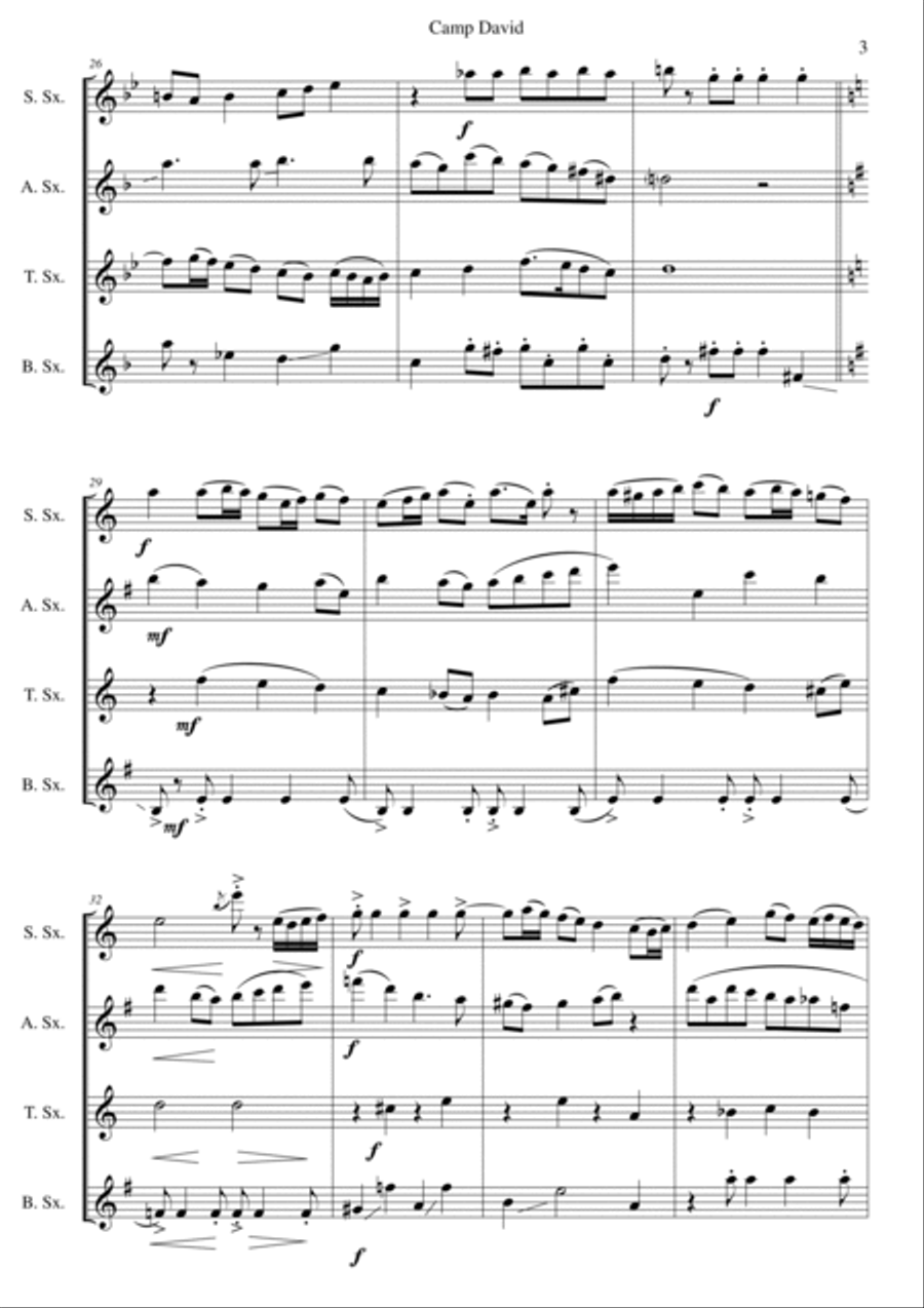 Camp David for saxophone quartet Saxophone Quartet scores gallery preview page 3