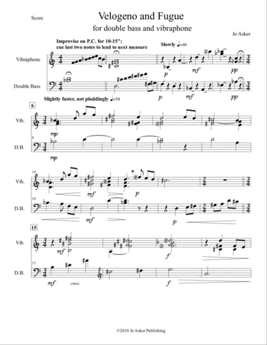 Velogeno and Fugue for Double Bass and Vibraphone Double Bass scores gallery preview page 2