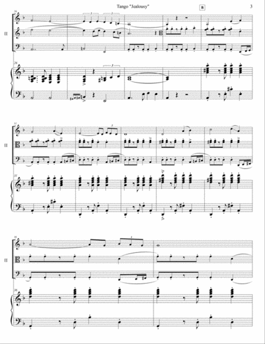 Jacob Gade - "Jealousy" for piano quartet (score and parts)