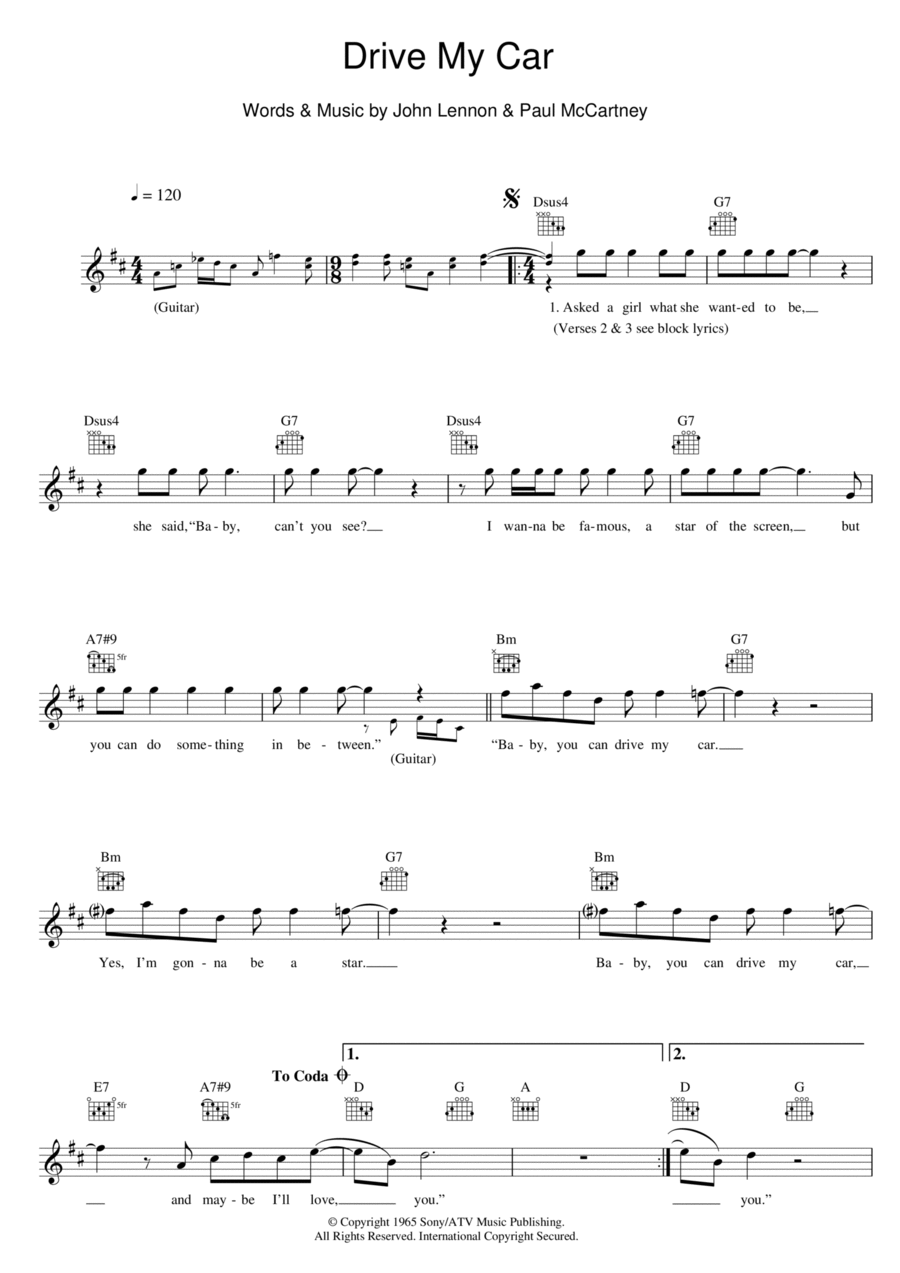 Drive My Car Piano scores gallery preview page 1